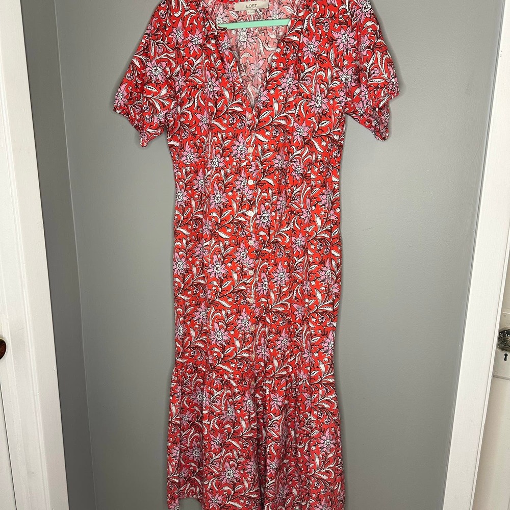 Loft red floral dress Indian block style print small